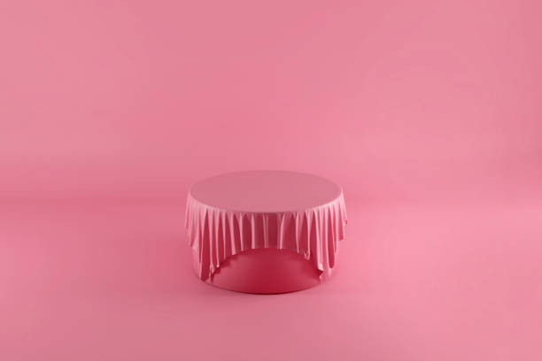 istock Mock up podium scene in pink color. Geometry shape background for product. 3d render 1320047476