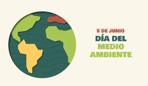 Environmental Internment Day June 5 World Environment Day with World Ball Effect Cut Out Paper all green, yellow and maroon with space for text meio ambiente stock illustrations