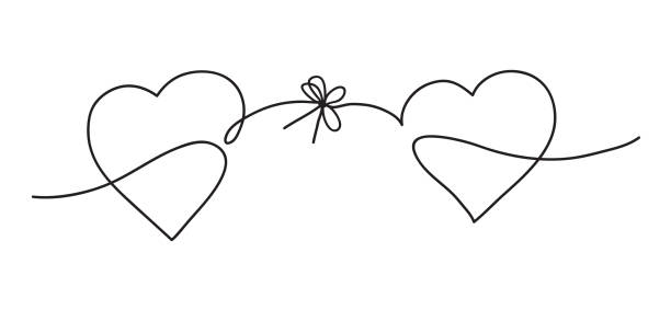 ciągły rysunek liniowy. kilka serc symbolizuje miłość. abstrakcyjne serca kobiety i mężczyzn lub przyjaciół. ilustracja wektorowa. - heart shape line art valentines day love stock illustrations