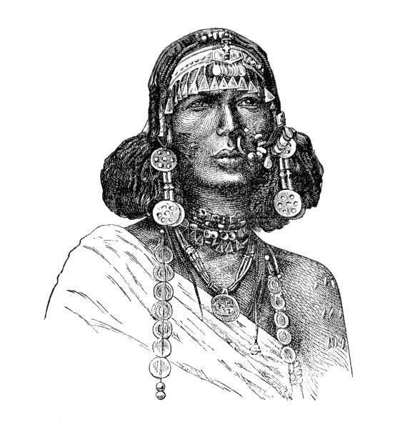 ilustrações de stock, clip art, desenhos animados e ícones de woman from ethiopia with headwear 1889 - etiopia i