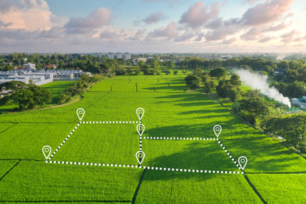 land plot in aerial view for development or investment. - vacant land imagens e fotografias de stock