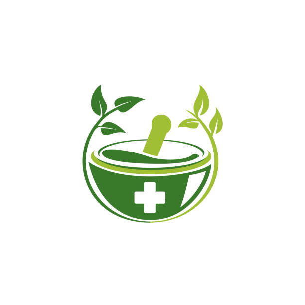 mörtel pestle logo symbol medizin apotheke symbol - alternative medicine mortar and pestle herbal medicine herb stock-grafiken, -clipart, -cartoons und -symbole