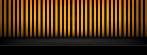 Vector illustration of Retro orange and black abstract background. Halloween-style design studio stage room backdrop. Product display with copy space for display. Vector illustration.