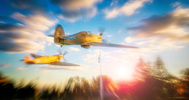 World War 2 airplanes in flight.