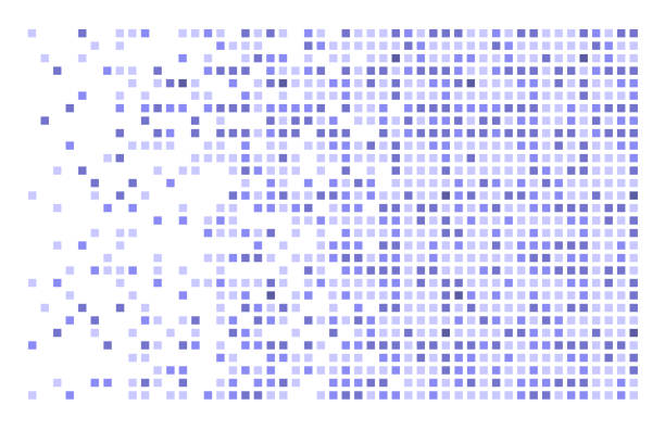 tiled fade blue broken pixels horizontal gradient background square shape stock illustrations
