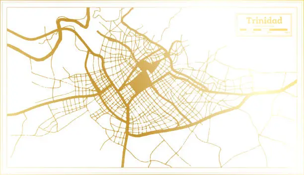 Vector illustration of Trinidad Cuba City Map in Retro Style in Golden Color. Outline Map.