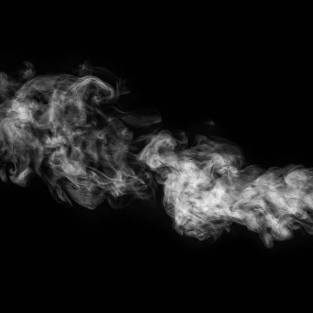 istock Horizontal curly white steam, fog or smoke isolated with transparent special effect on black background, square 1320086832