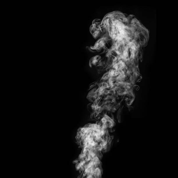 istock Perfect mystical curly white steam or smoke isolated on black background, square frame. Abstract background fog 1320086851