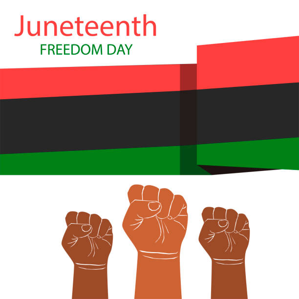 Day of liberation from slavery. June 19. Independence Day. Equal rights. African people. For printing on posters, postcards, flyers. Juneteenth Freedom Day. African-American Independence Day Day of liberation from slavery. June 19. Independence Day. Equal rights. African people. For printing on posters, postcards, flyers. Juneteenth Freedom Day. African-American Independence Day, background of slaves in chains stock illustrations