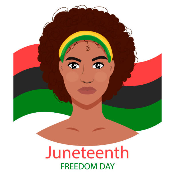 Young black woman. Liberation from slavery. Freedom. Juneteenth Freedom Day. For your design Young black woman. Liberation from slavery. Freedom. Juneteenth Freedom Day. For your design. background of slaves in chains stock illustrations
