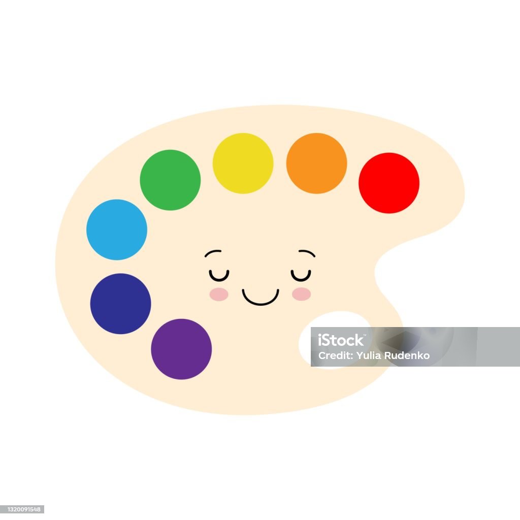 Kawaii Paint Palette Illustration Cute And Happy School Supplies