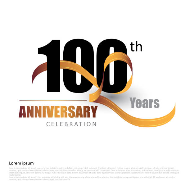 100 jahre jubiläum logo-vorlage mit band - einladungskarte grafiken stock-grafiken, -clipart, -cartoons und -symbole
