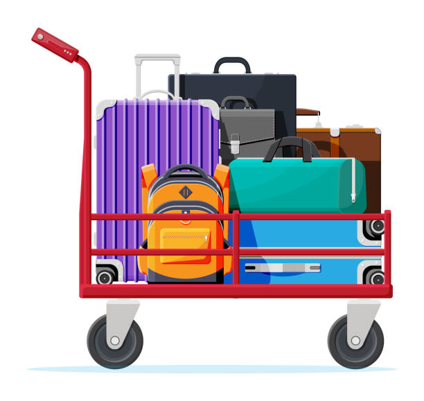 ikona bagażu wózka - luggage cart baggage claim luggage hand truck stock illustrations