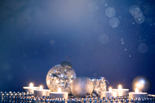 istock Magic silver holiday glitter background with Christmas decoration 1320095263