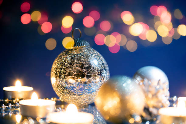 istock Magic silver holiday glitter background with Christmas decoration 1320095324