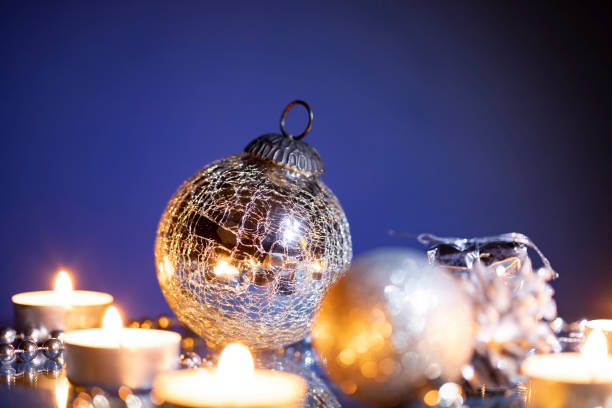 istock Magic silver holiday glitter background with Christmas decoration 1320095989