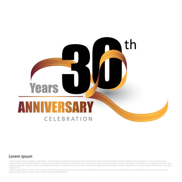 30 jahre jubiläum logo-vorlage mit band - einladungskarte grafiken stock-grafiken, -clipart, -cartoons und -symbole
