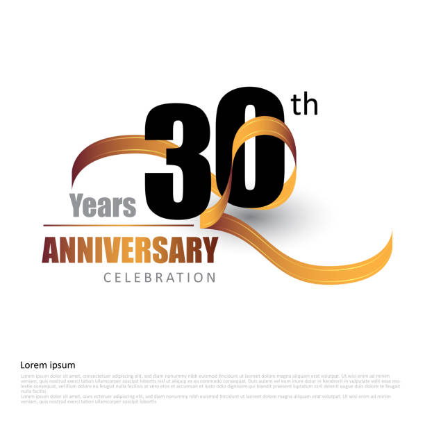 30 years anniversary logo template with ribbon Poster template for Celebrating 30th event. Design for banner, magazine, brochure, web, invitation or greeting card. Vector illustration 30th anniversary stock illustrations