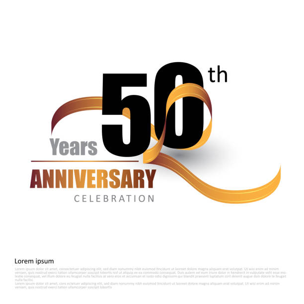 50 years anniversary logo template with ribbon Poster template for Celebrating 50th event. Design for banner, magazine, brochure, web, invitation or greeting card. Vector illustration number 50 stock illustrations