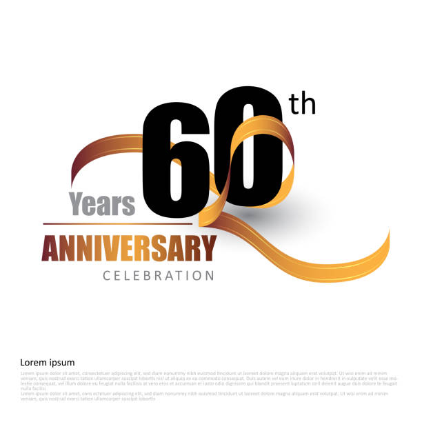 60 jahre jubiläum logo-vorlage mit band - einladungskarte grafiken stock-grafiken, -clipart, -cartoons und -symbole