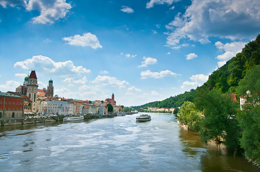 View to the famous town Passau and the river Danube - Lower Bavaria - Germany
