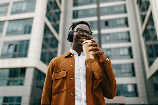 Handsome black business getting to work