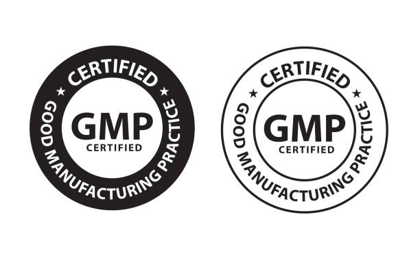 GMP certified, good manufacturing practice 'GMP certified, good manufacturing practice' vector icon set , black in color food and drug administration stock illustrations