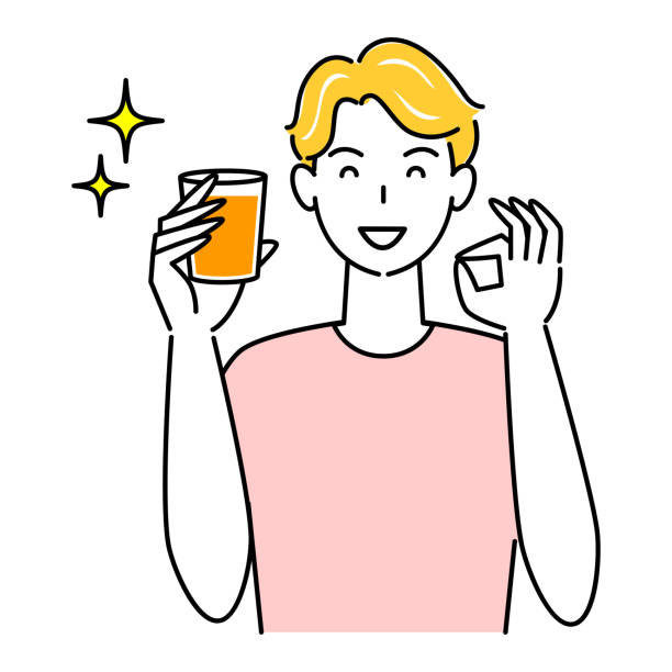 ilustrações, clipart, desenhos animados e ícones de insolação mede homem bonito bebendo suco de laranja com copo de vidro para hidratação ilustração simples vetor prevenção de insolação. um cara bonito bebendo suco de laranja de um copo de vidro para se manter hidratado. simples ii - symbol favorites internet orange