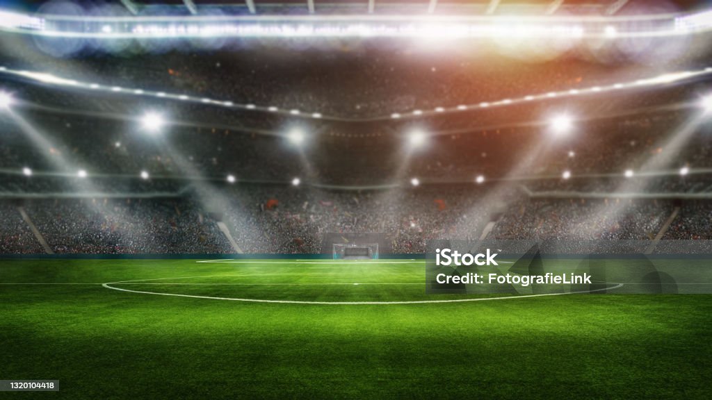 Sport Background Green Field In Soccer Stadium Ready For Game In The  Midfield 3d Illustration Stock Photo - Download Image Now - iStock
