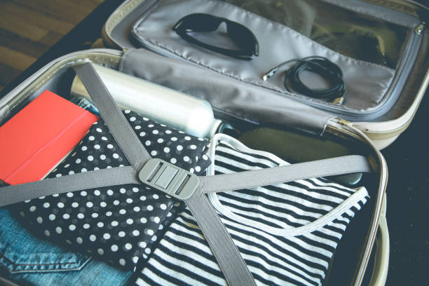 istock Open vintage suitcase full of clothes 1320106798