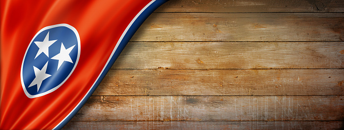 Tennessee flag on old wood wall banner, USA. 3D illustration