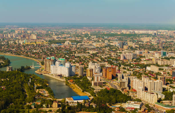Krasnodar city, Russia Krasnodar city, Russia. Panoramic top view of the city on a clear sunny day krasnodar stock pictures, royalty-free photos & images