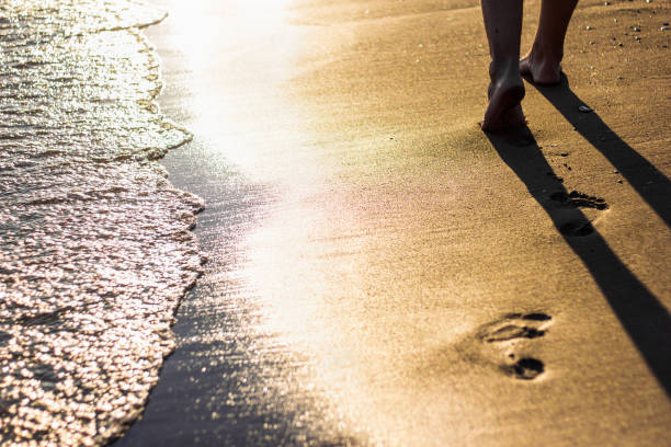 istock Beach travel - close up of footprints on the beach 1320111204