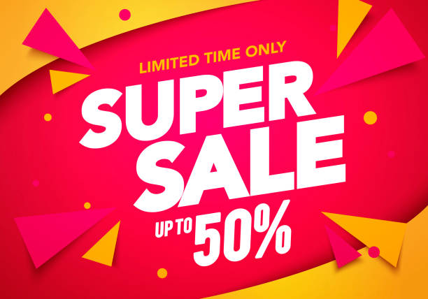 ilustrações de stock, clip art, desenhos animados e ícones de vector illustration super sale banner template design, big sales special offer. end of season party background - special sale specials promotion