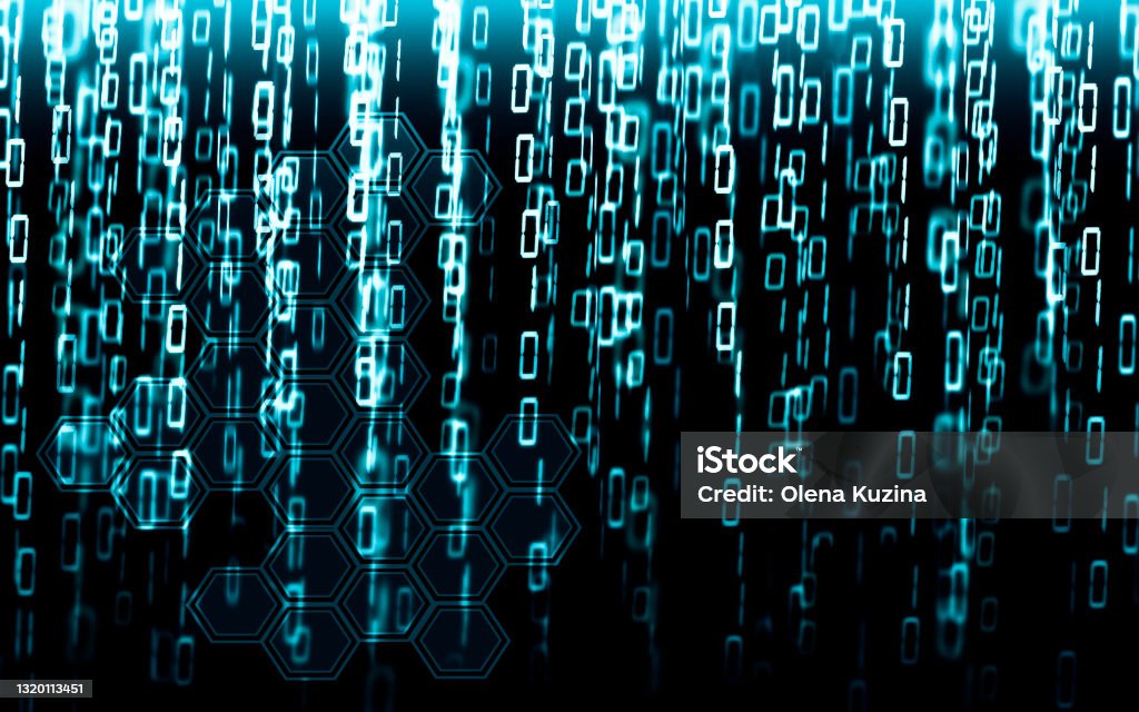 Binary Code Data Bit Screen Display On Laptop Computer Screen Matrix Of ...