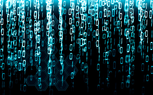 Binary Code Data Bit Screen Display On Laptop Computer Screen Matrix Of ...