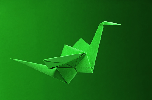 Green Origami On Green Background