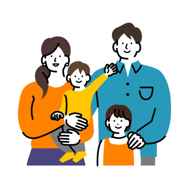 夫婦2人の子供の家族 - 日本人　親子点のイラスト素材／クリップアート素材／マンガ素材／アイコン素材