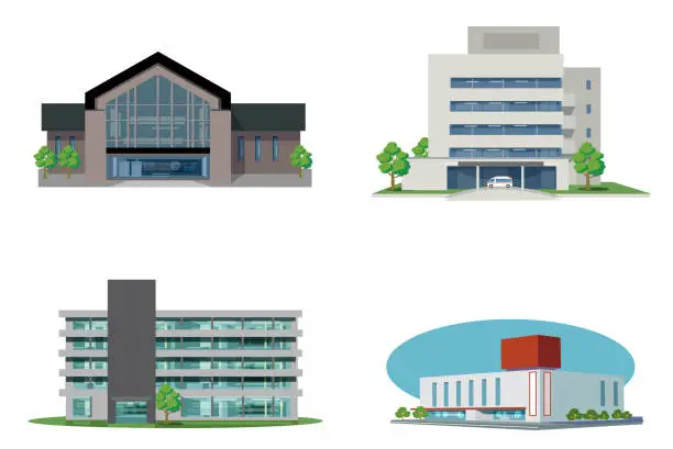 Vector illustration of Building Set-hospital-city hall-department store