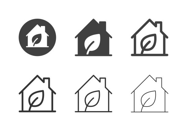 eco house icons - multi-serie - nachhaltig bauen stock-grafiken, -clipart, -cartoons und -symbole