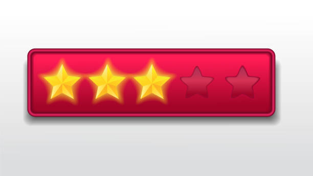 istock three (3) Stars. Neutral Customer feedback rating sytem. realistic shiny gold stars in front of red rectangle modern vector illustration 1320132855