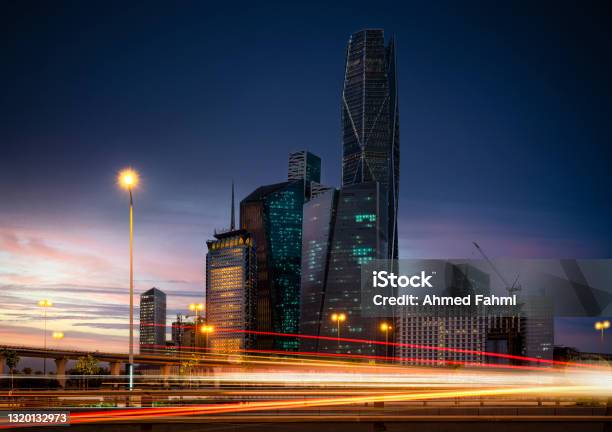 King Abdullah Financial District Stock Photo - Download Image Now - Saudi Arabia, Riyadh, Urban Skyline