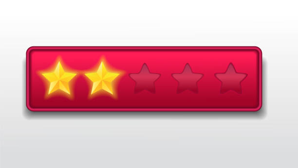 istock 2 (two) stars. Customer feedback rating sytem. realistic shiny gold stars in front of red rectangle modern vector illustration 1320133182