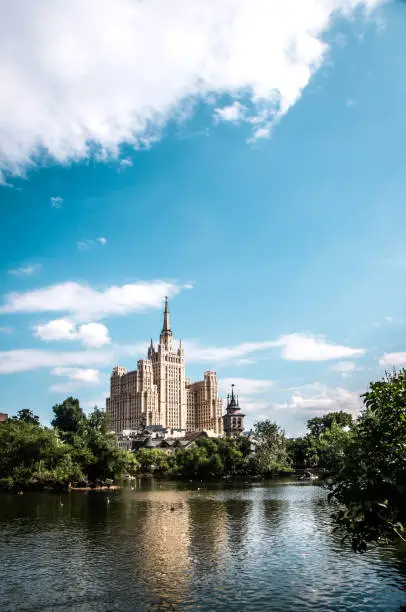 Yauza River Near Kotelnicheskaya Embankment Building In Moscow, Russia