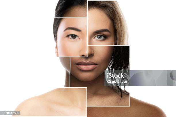 Face Parts Of Different Ethnicity Women Stock Photo - Download Image Now - Human Face, Women, Image Montage