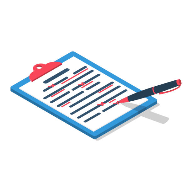 essay writing clip art images Editing documents to correct errors. Proofreader checks transcription written text. Editing documents to correct errors. Proofreader checks transcription written text. Clipboard and red pen. Spell check. Vector illustration isometric design. Isolated white background. essay writing stock illustrations