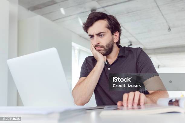 Man Working In The Office Stock Photo - Download Image Now - Black Color, Blogging, Men
