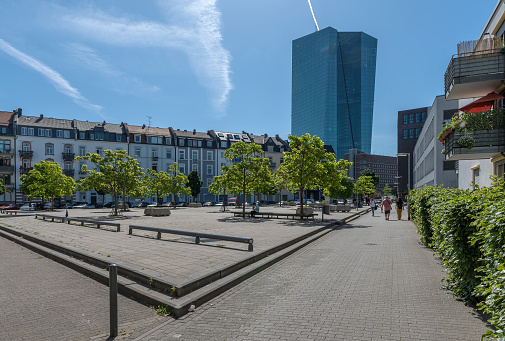 frankfurt am main, germany-june 02, 2020: View of Paul Arnsberg Square and the European Central Bank, Frankfurt, Germany