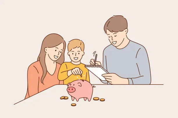 Vector illustration of Family budget and saving money concept