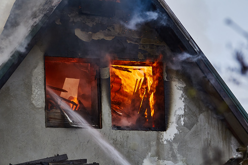 December 3, 2020, Dole island, Latvia: extinguishing the fire destroyed the village house